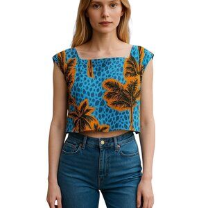 True Destinations Palm Print Cropped Top Size M – NWT Resortwear